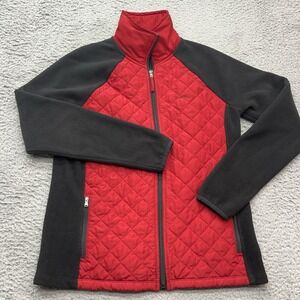 Lauren Ralph Lauren Quilted Fleece Full Zip Jacket Womens M LRL Red Black Preppy